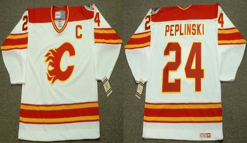 2019 Men Calgary Flames #24 Peplinski white CCM NHL jerseys